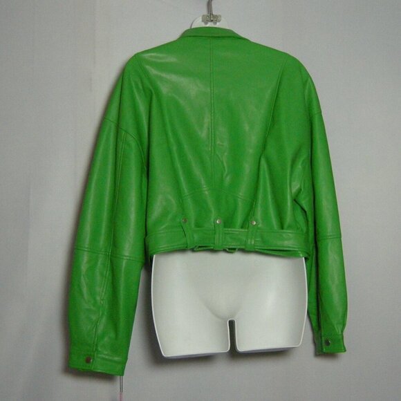 Avec Les Filles Moto Jacket Faux Leather Cropped Kelly Green Size Large New NWT - Picture 3 of 5